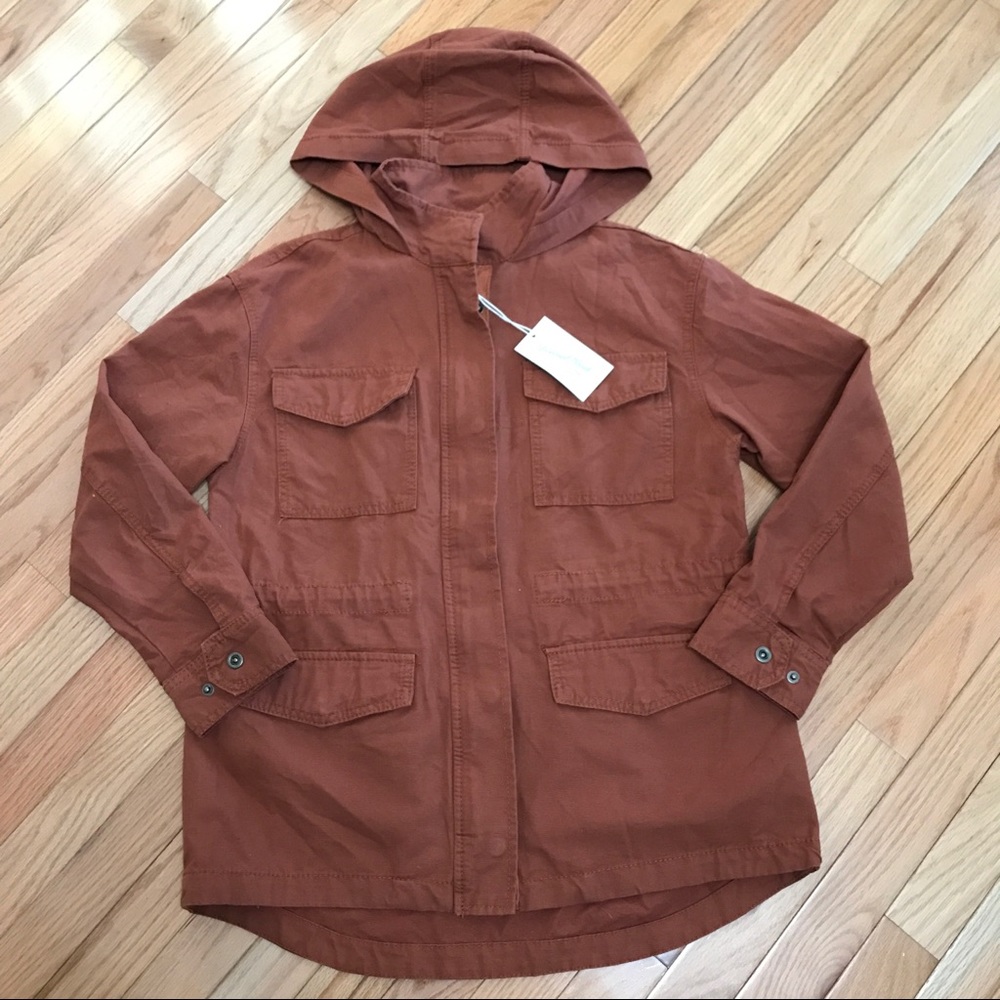 Universal Thread Long Sleeve Anorak Jacket with Hood in Copper Brown Small